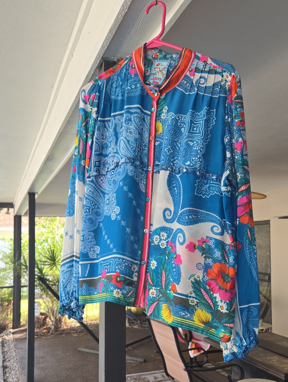 Johnny Was Blue Paisley Floral Button-Front Women's Blouse